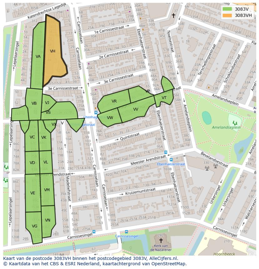 Afbeelding van het postcodegebied 3083 VH op de kaart.