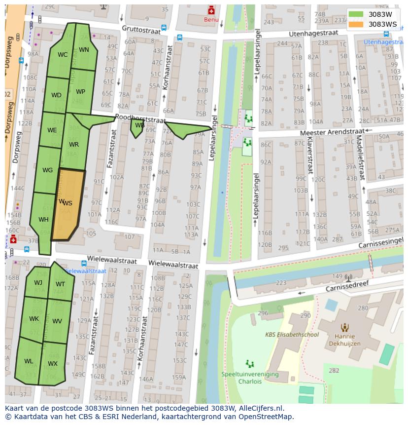 Afbeelding van het postcodegebied 3083 WS op de kaart.
