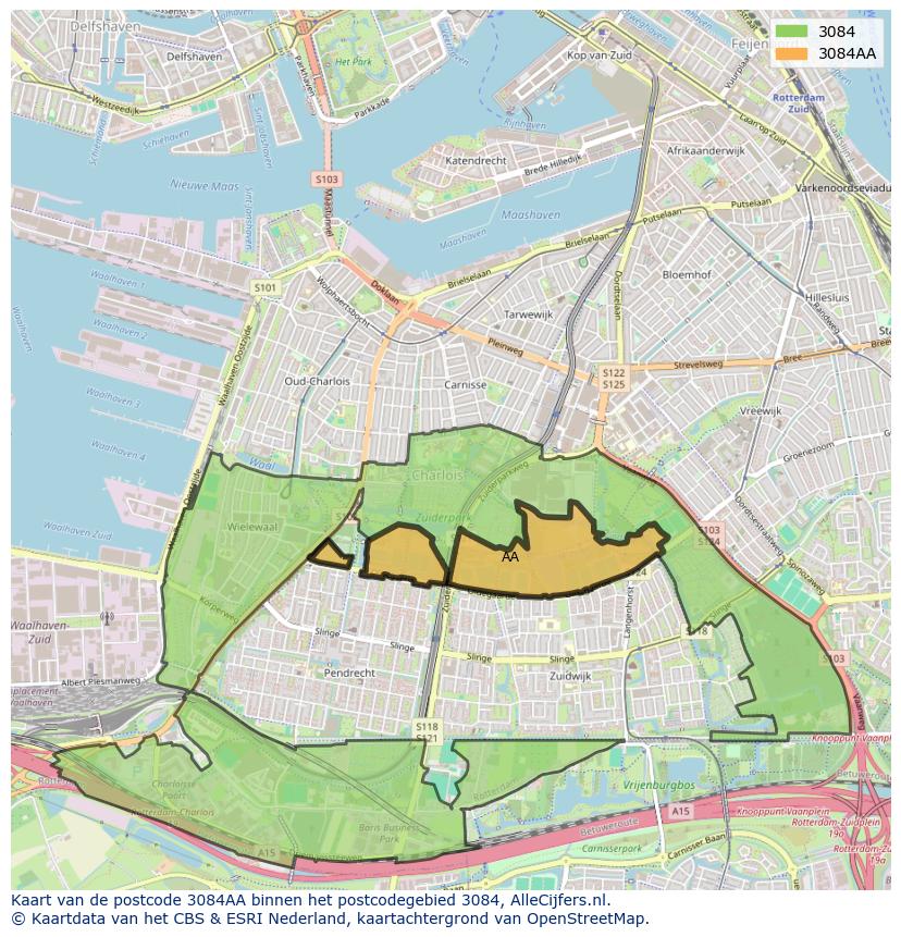 Afbeelding van het postcodegebied 3084 AA op de kaart.