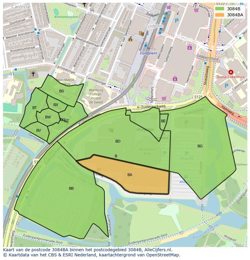 Afbeelding van het postcodegebied 3084 BA op de kaart.