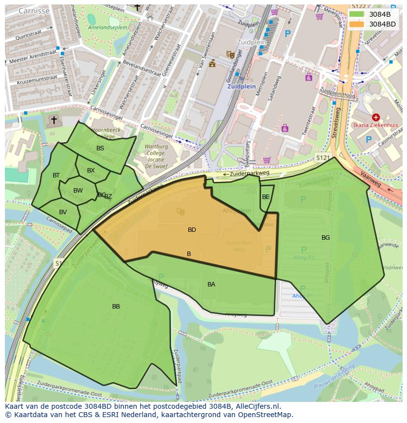 Afbeelding van het postcodegebied 3084 BD op de kaart.