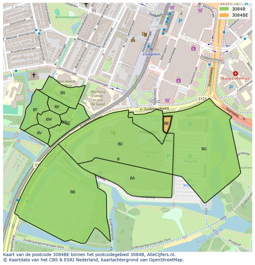 Afbeelding van het postcodegebied 3084 BE op de kaart.