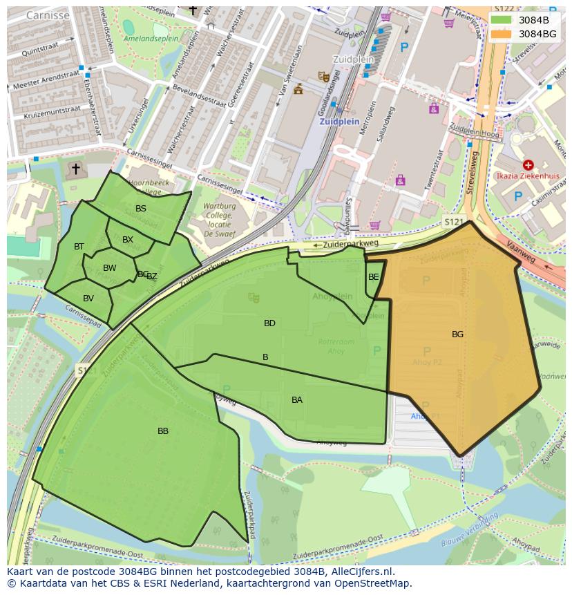 Afbeelding van het postcodegebied 3084 BG op de kaart.
