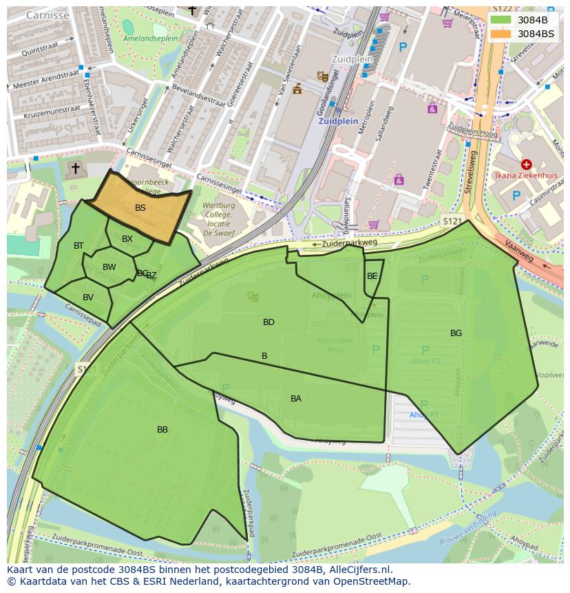 Afbeelding van het postcodegebied 3084 BS op de kaart.