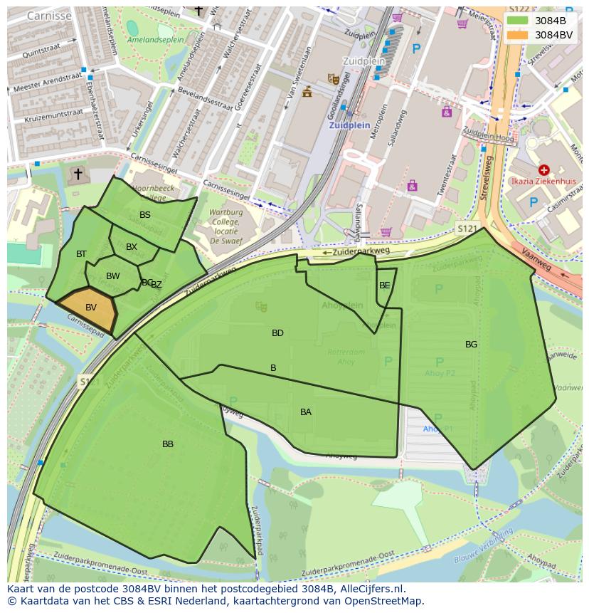 Afbeelding van het postcodegebied 3084 BV op de kaart.