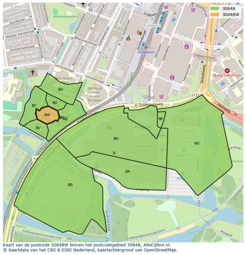 Afbeelding van het postcodegebied 3084 BW op de kaart.