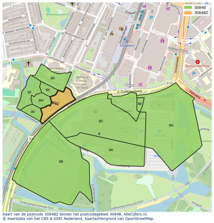 Afbeelding van het postcodegebied 3084 BZ op de kaart.