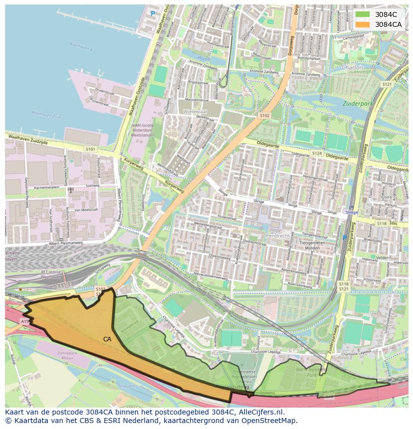 Afbeelding van het postcodegebied 3084 CA op de kaart.