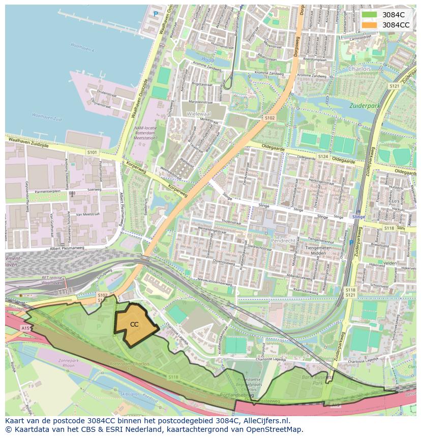 Afbeelding van het postcodegebied 3084 CC op de kaart.