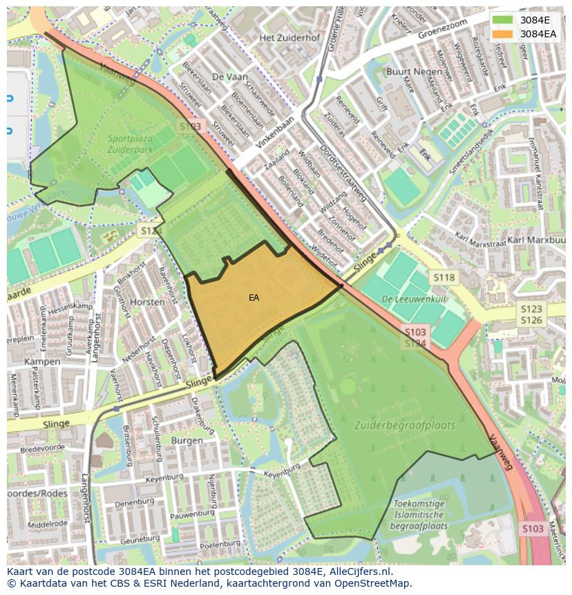 Afbeelding van het postcodegebied 3084 EA op de kaart.