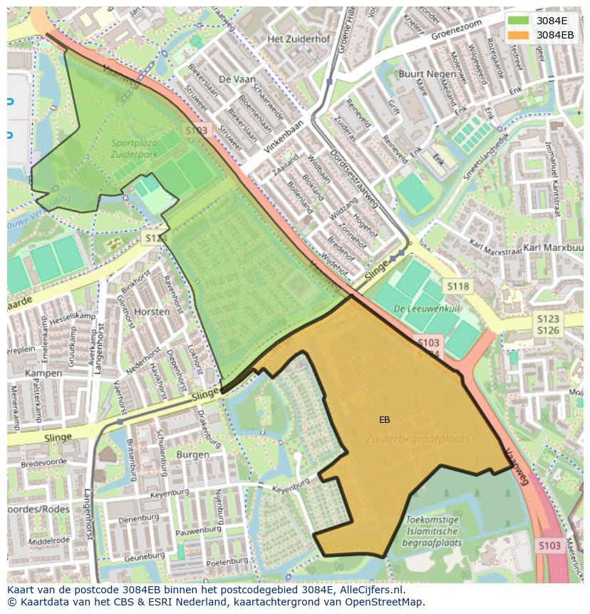 Afbeelding van het postcodegebied 3084 EB op de kaart.