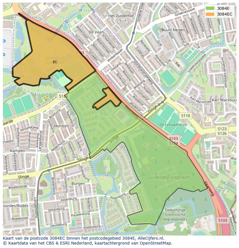 Afbeelding van het postcodegebied 3084 EC op de kaart.