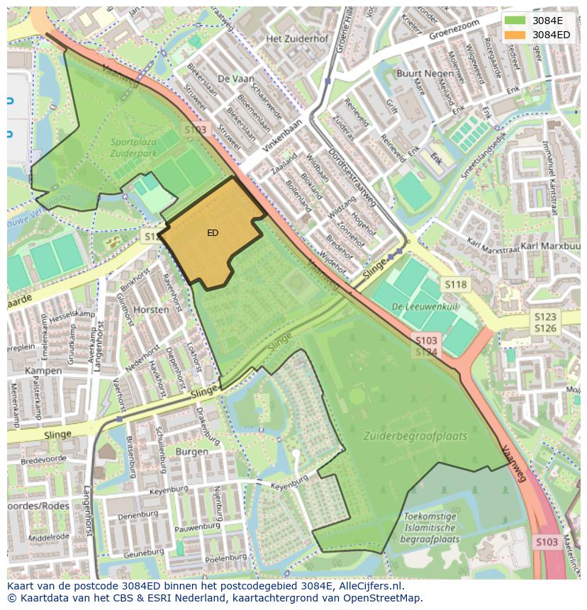 Afbeelding van het postcodegebied 3084 ED op de kaart.