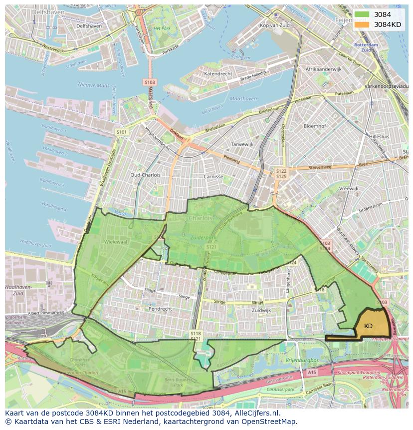 Afbeelding van het postcodegebied 3084 KD op de kaart.