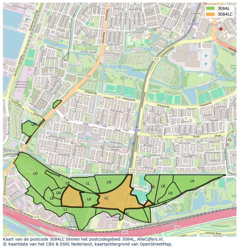 Afbeelding van het postcodegebied 3084 LC op de kaart.
