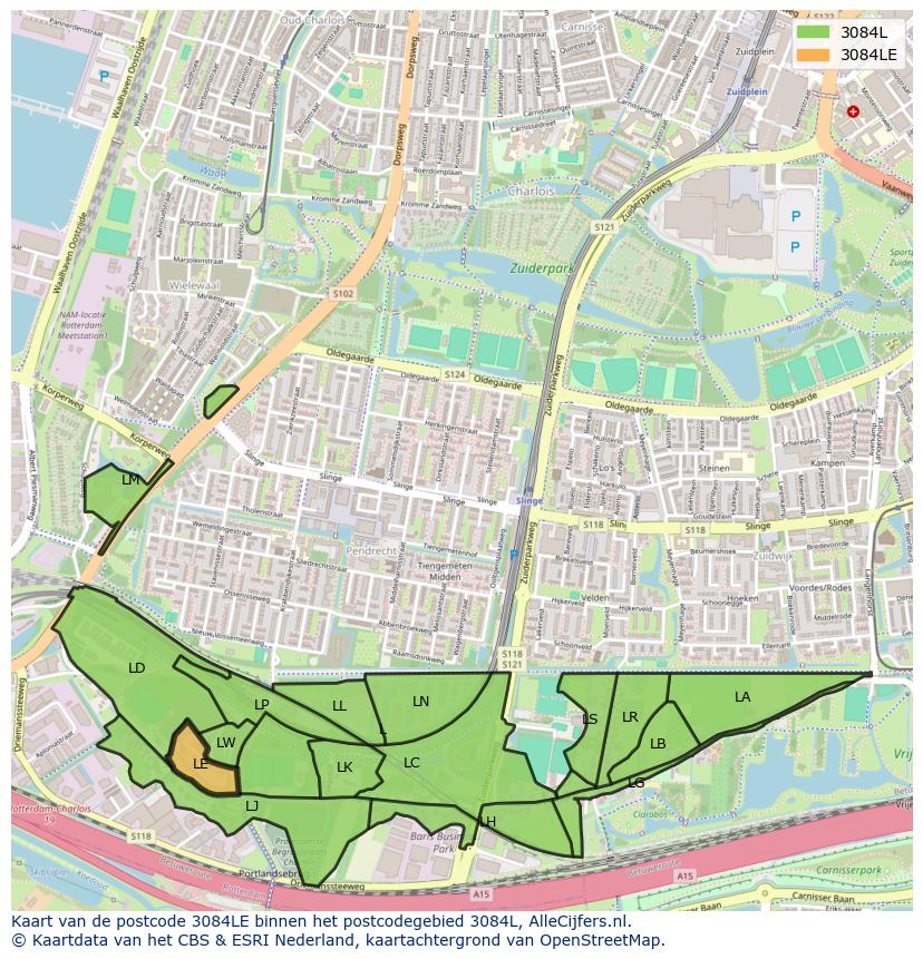 Afbeelding van het postcodegebied 3084 LE op de kaart.