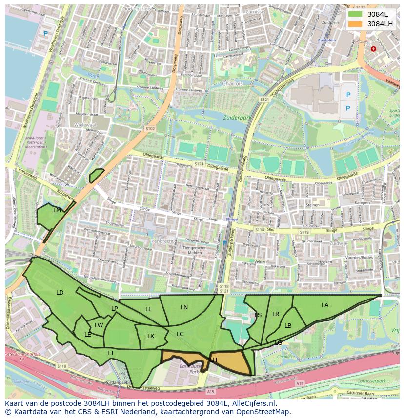 Afbeelding van het postcodegebied 3084 LH op de kaart.