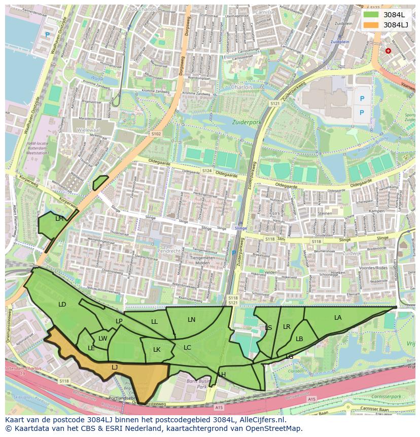 Afbeelding van het postcodegebied 3084 LJ op de kaart.