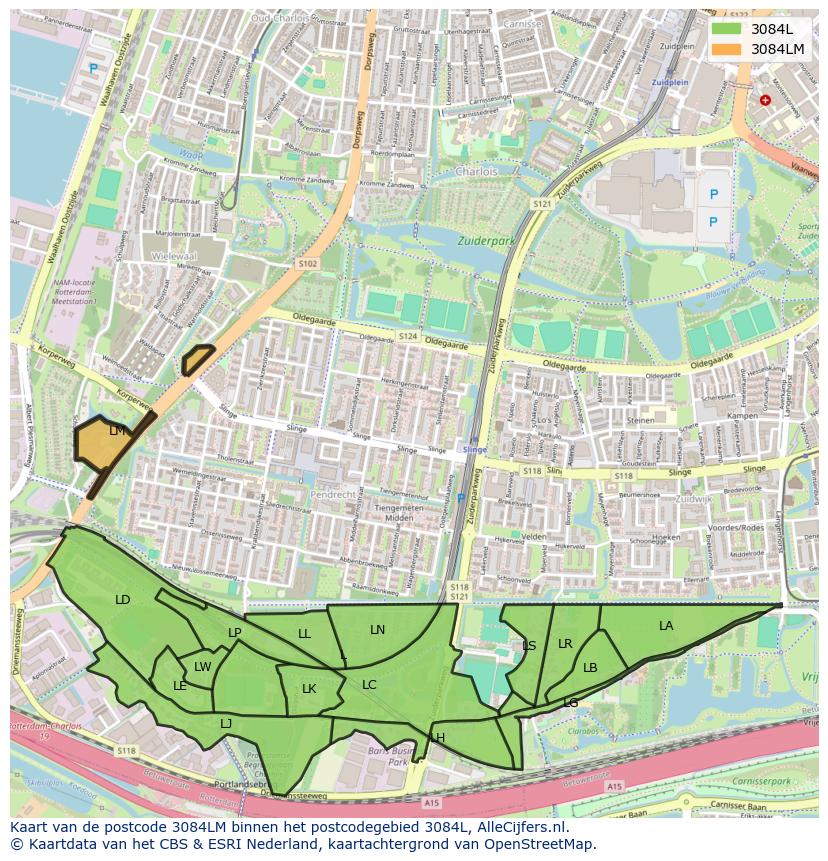 Afbeelding van het postcodegebied 3084 LM op de kaart.