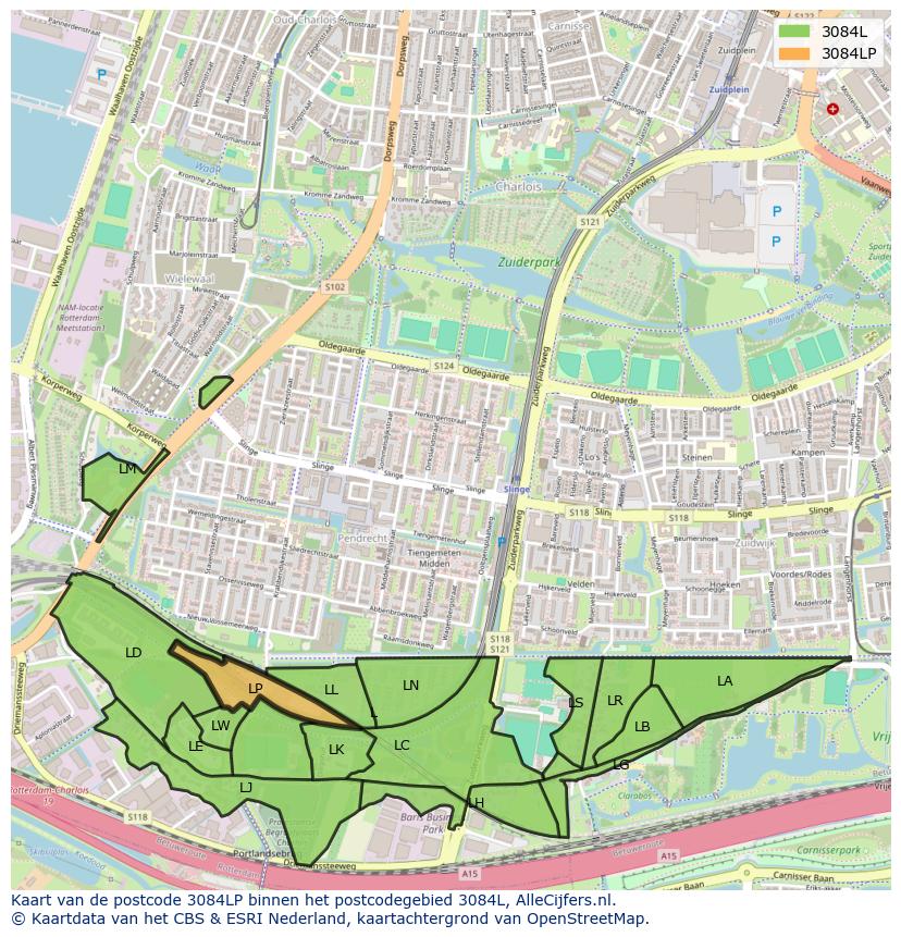 Afbeelding van het postcodegebied 3084 LP op de kaart.