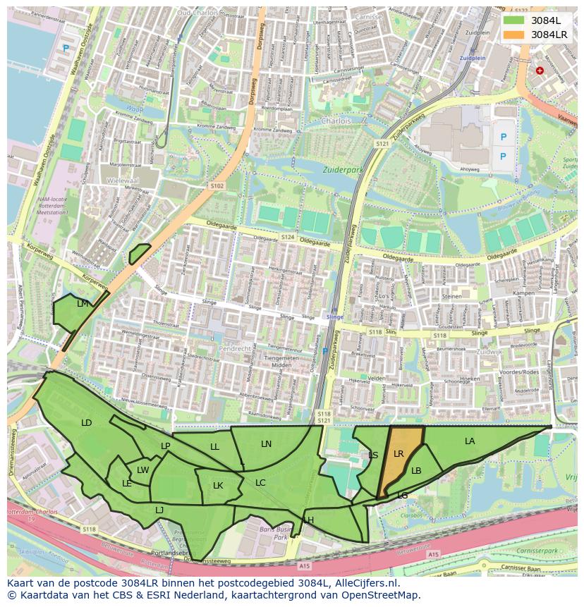 Afbeelding van het postcodegebied 3084 LR op de kaart.