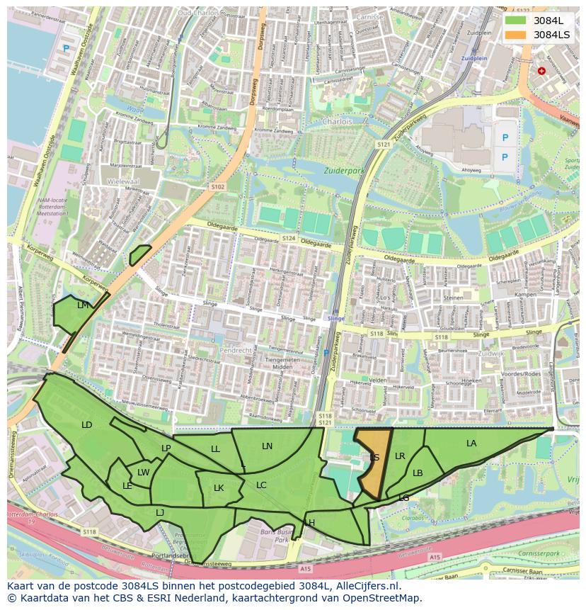 Afbeelding van het postcodegebied 3084 LS op de kaart.