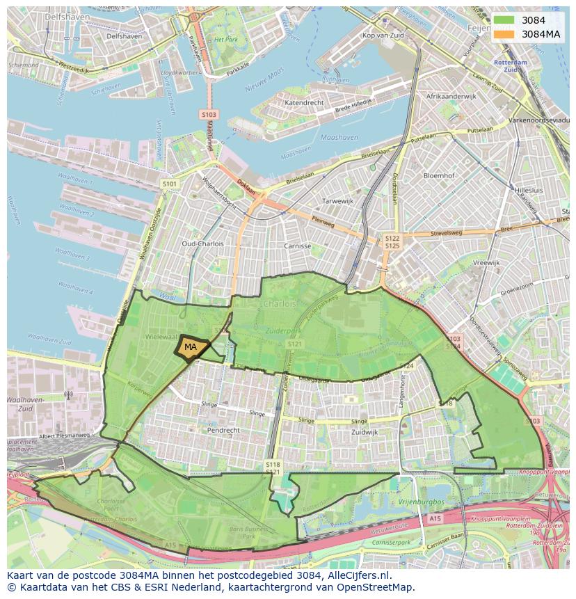Afbeelding van het postcodegebied 3084 MA op de kaart.