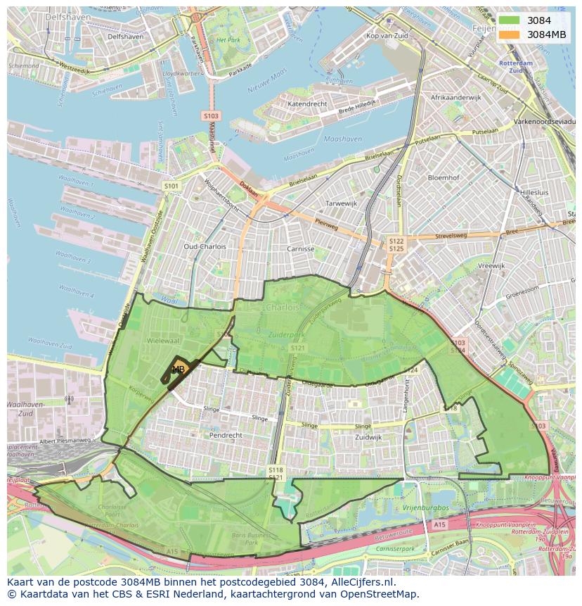 Afbeelding van het postcodegebied 3084 MB op de kaart.