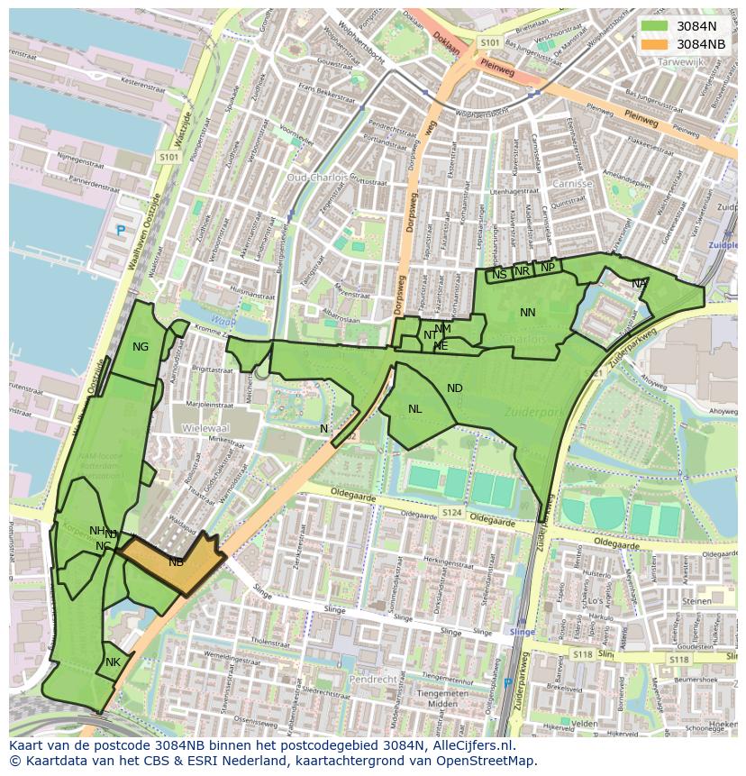 Afbeelding van het postcodegebied 3084 NB op de kaart.