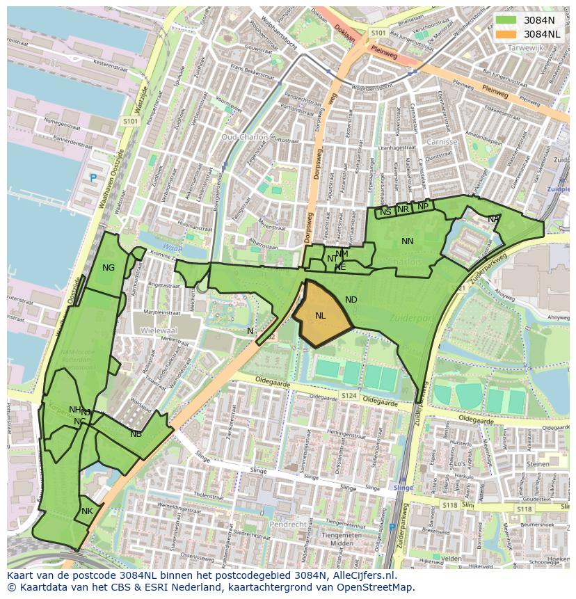 Afbeelding van het postcodegebied 3084 NL op de kaart.