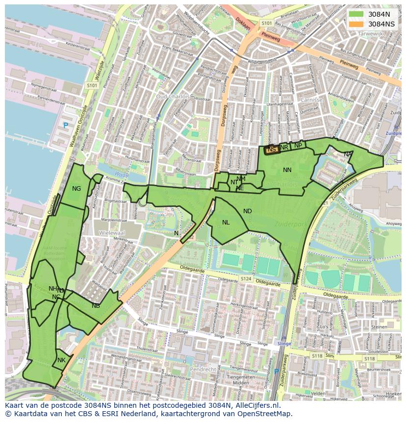 Afbeelding van het postcodegebied 3084 NS op de kaart.