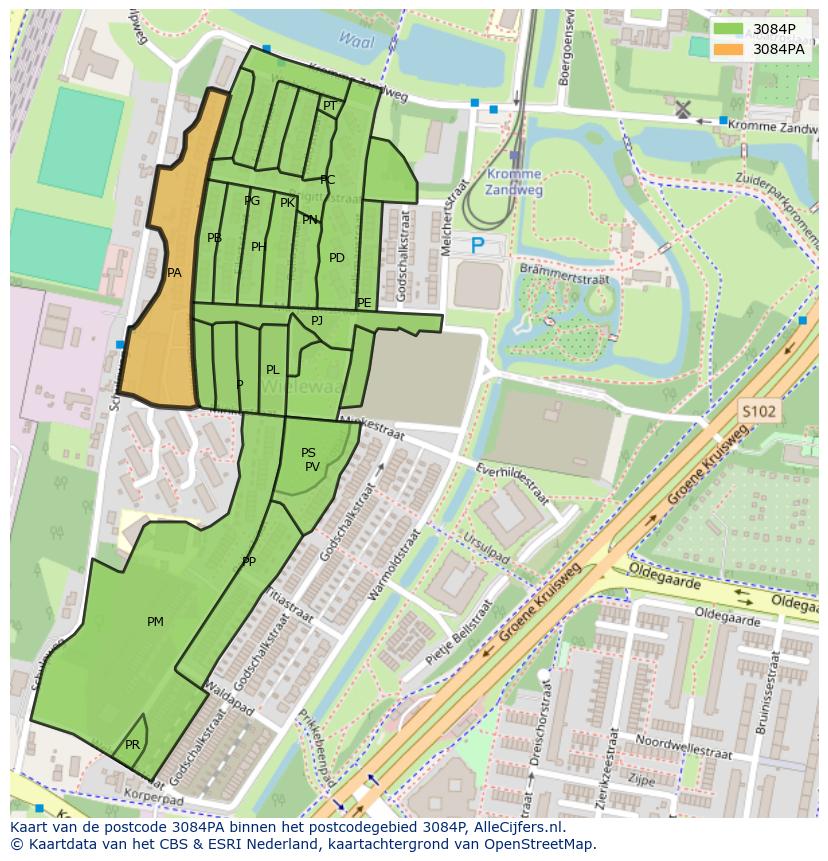 Afbeelding van het postcodegebied 3084 PA op de kaart.