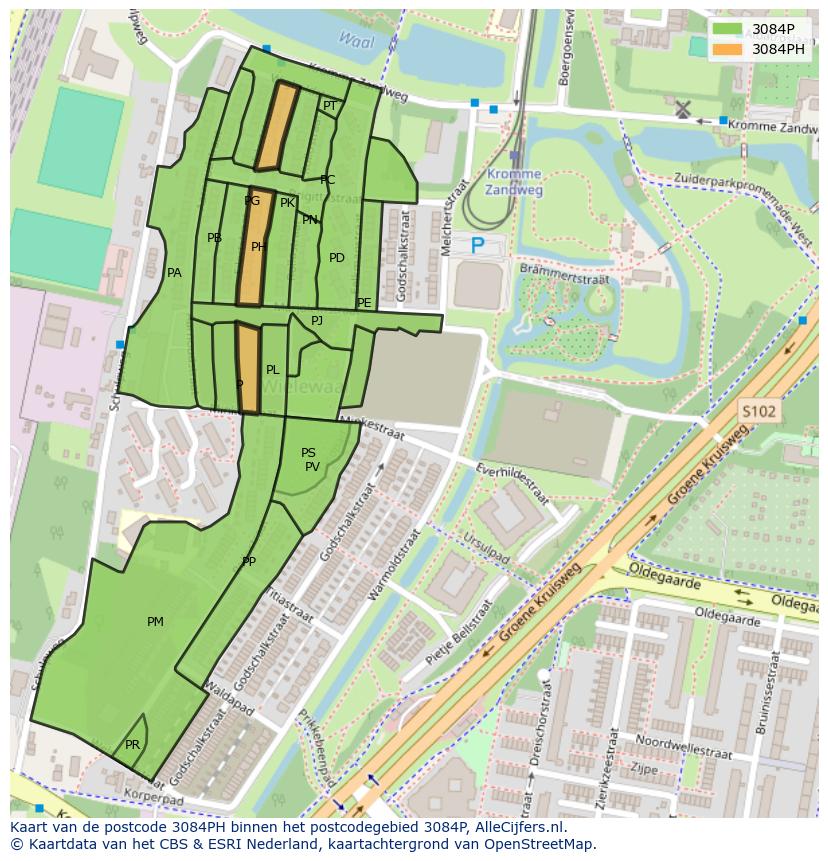 Afbeelding van het postcodegebied 3084 PH op de kaart.