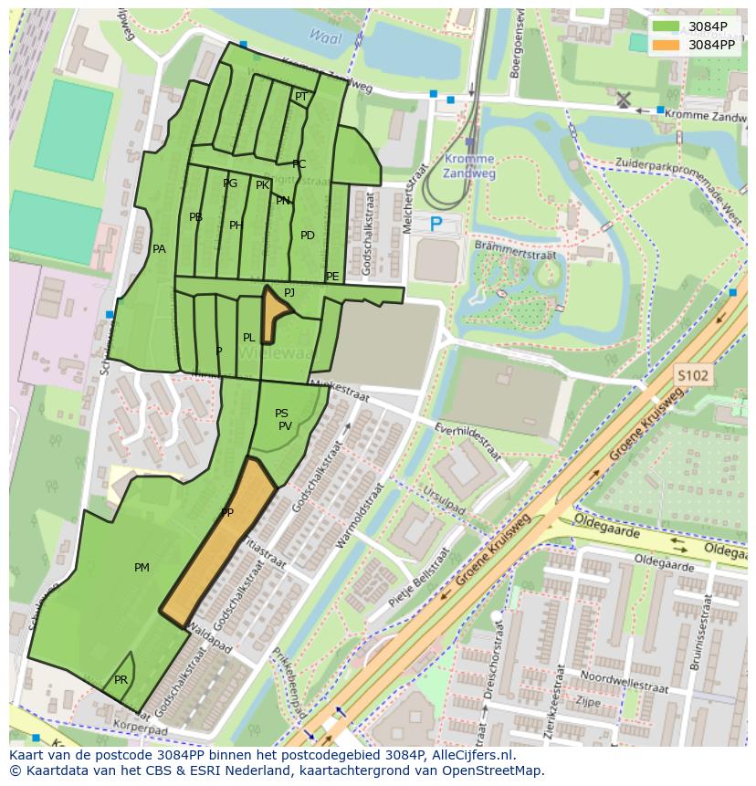 Afbeelding van het postcodegebied 3084 PP op de kaart.