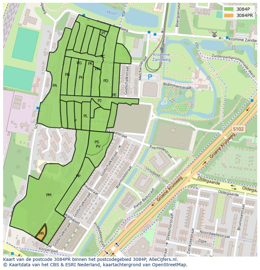 Afbeelding van het postcodegebied 3084 PR op de kaart.