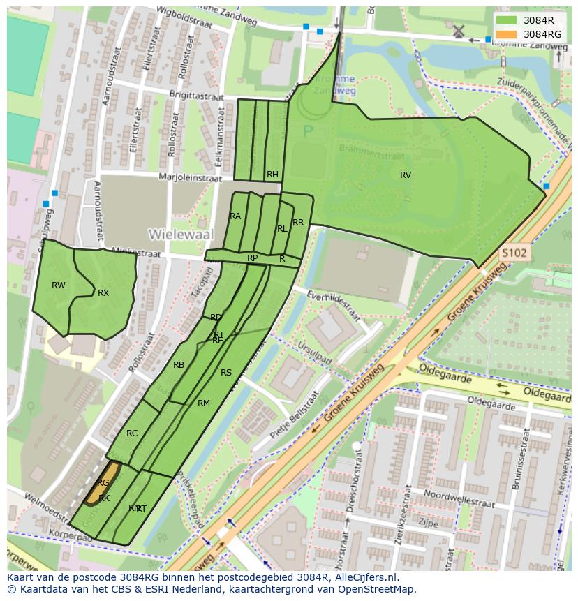 Afbeelding van het postcodegebied 3084 RG op de kaart.