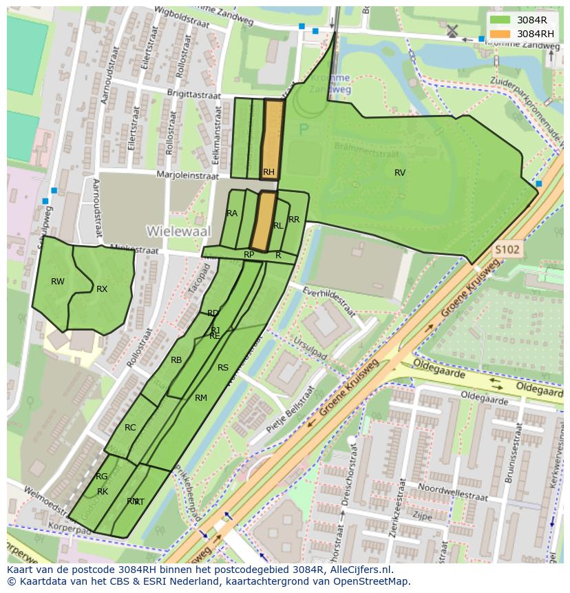Afbeelding van het postcodegebied 3084 RH op de kaart.
