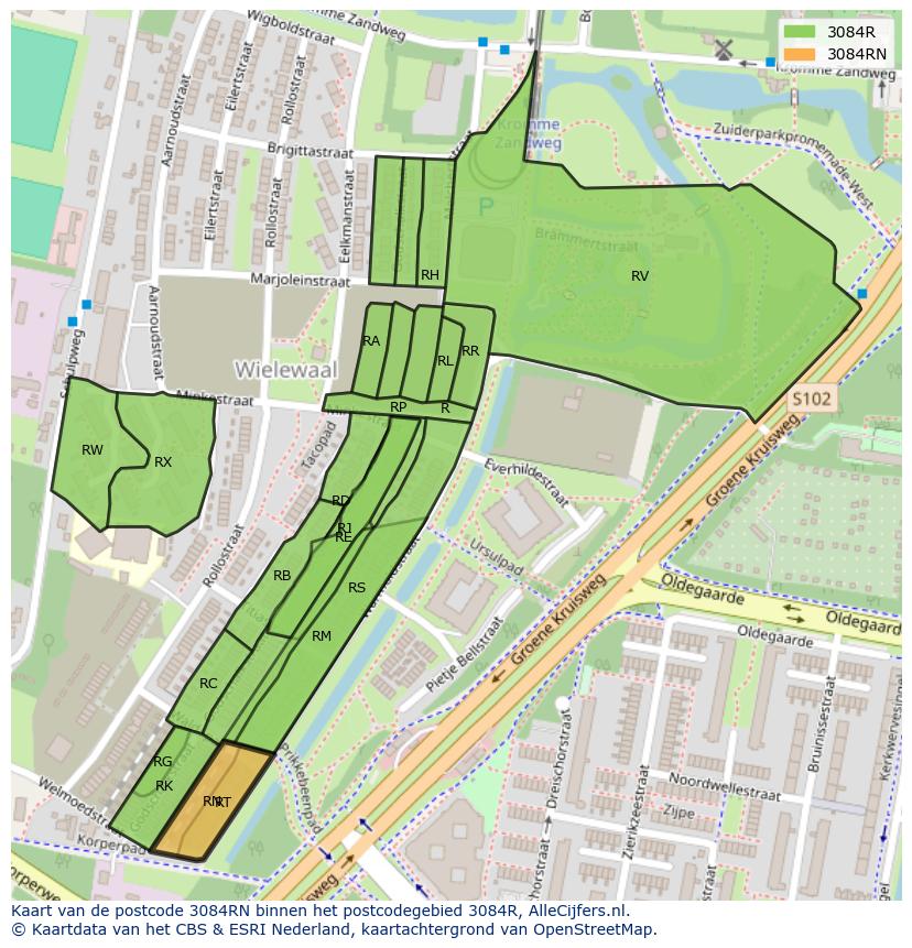 Afbeelding van het postcodegebied 3084 RN op de kaart.