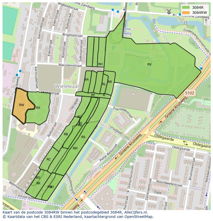 Afbeelding van het postcodegebied 3084 RW op de kaart.