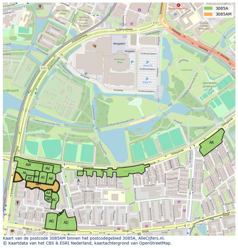 Afbeelding van het postcodegebied 3085 AM op de kaart.