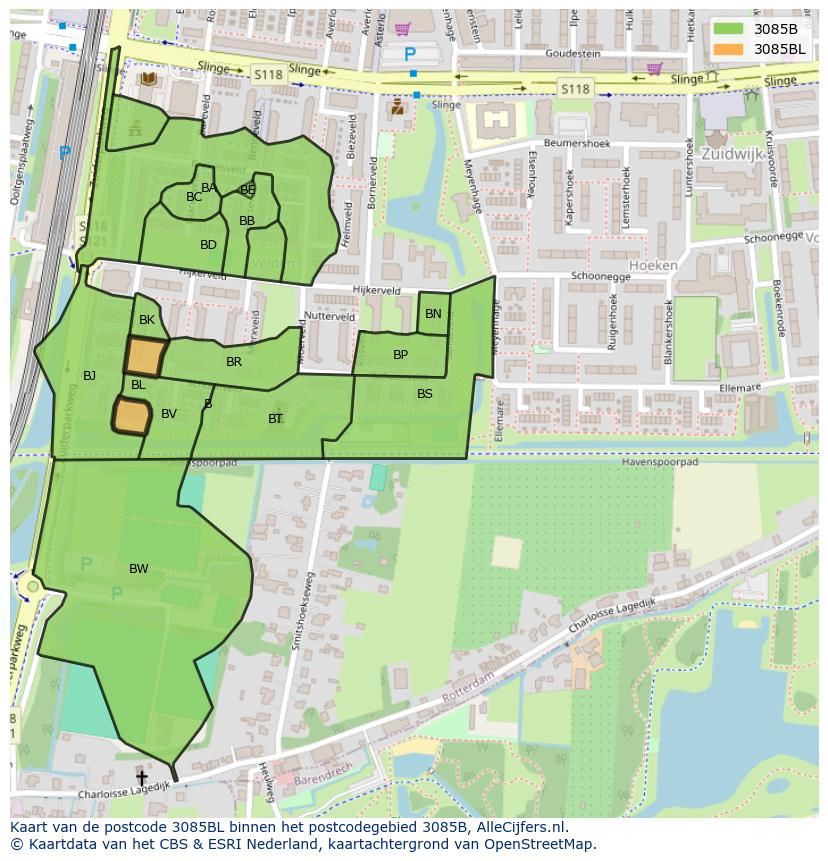 Afbeelding van het postcodegebied 3085 BL op de kaart.