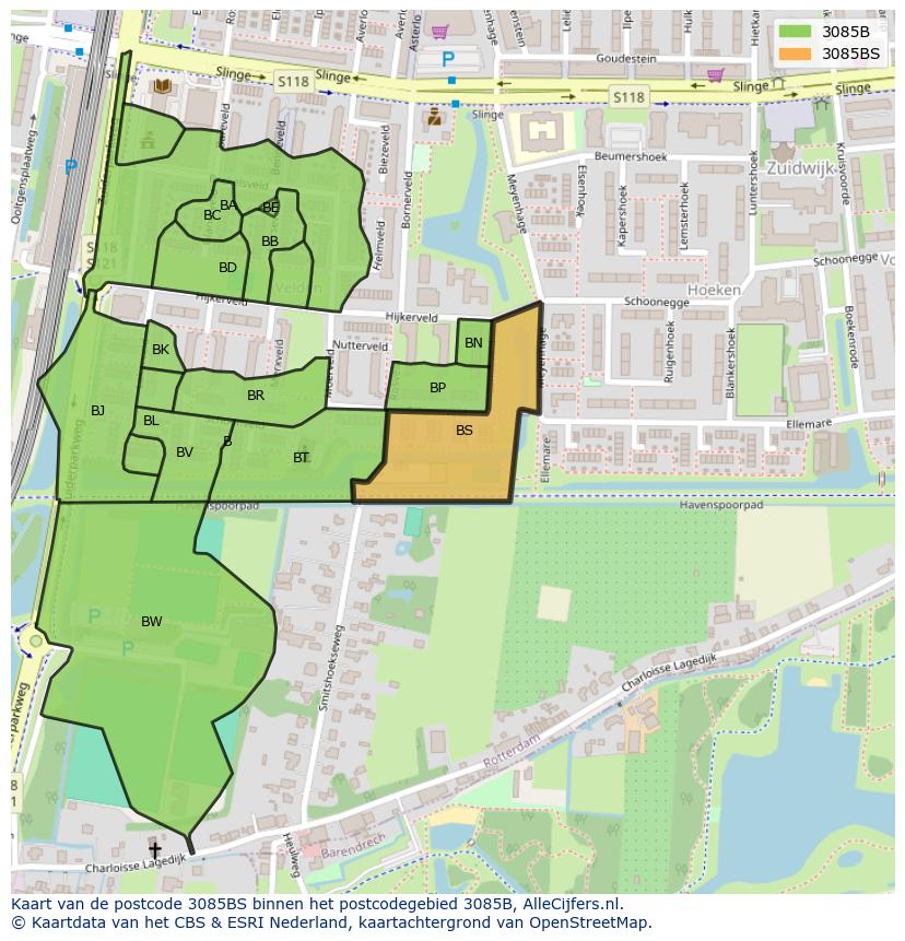Afbeelding van het postcodegebied 3085 BS op de kaart.