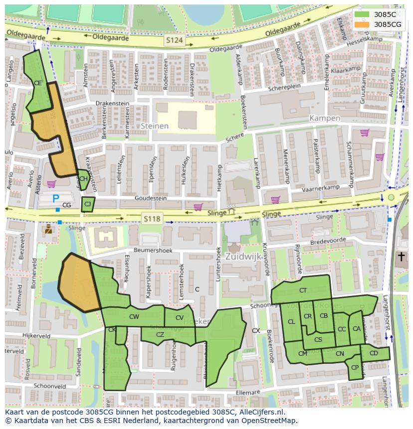 Afbeelding van het postcodegebied 3085 CG op de kaart.
