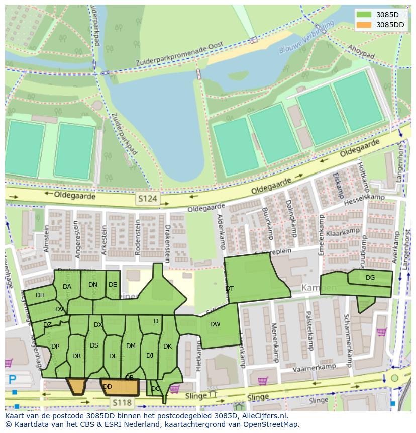 Afbeelding van het postcodegebied 3085 DD op de kaart.