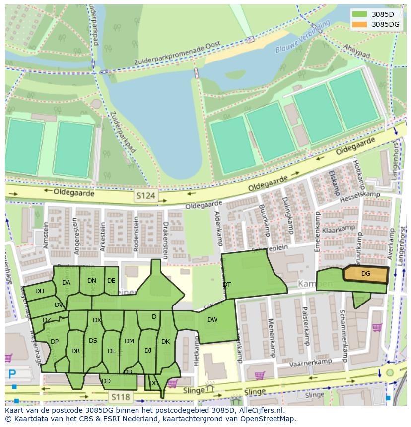 Afbeelding van het postcodegebied 3085 DG op de kaart.