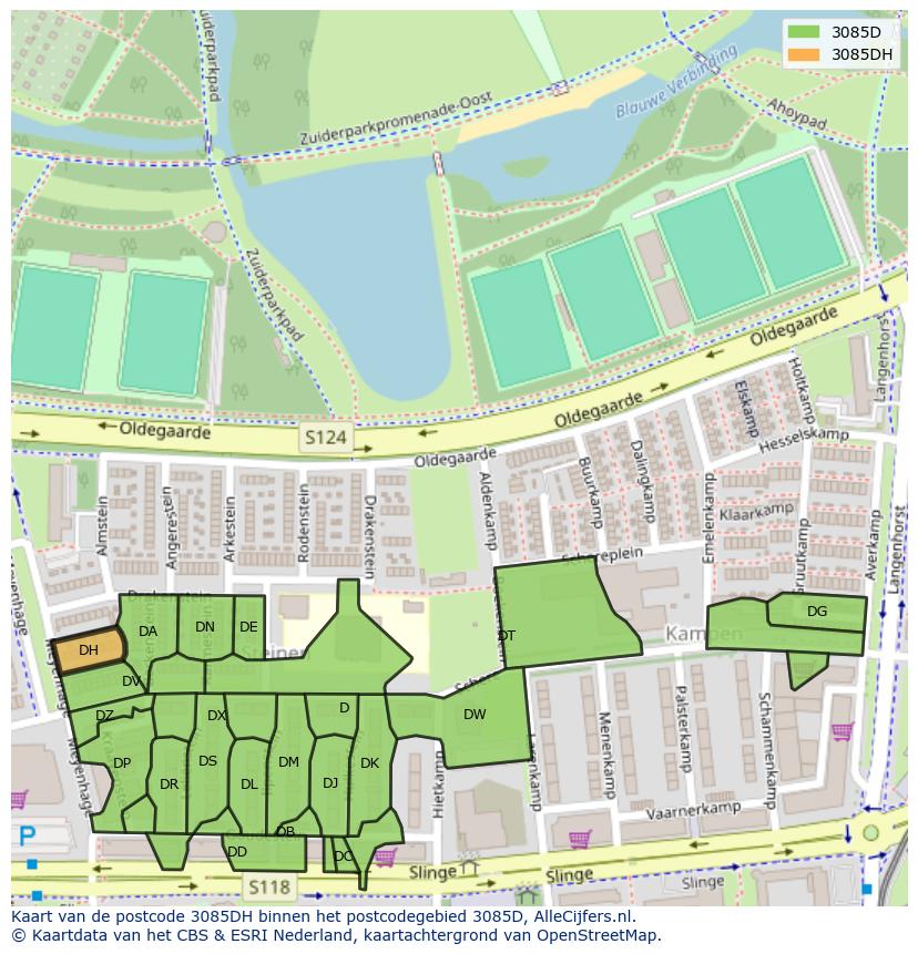 Afbeelding van het postcodegebied 3085 DH op de kaart.