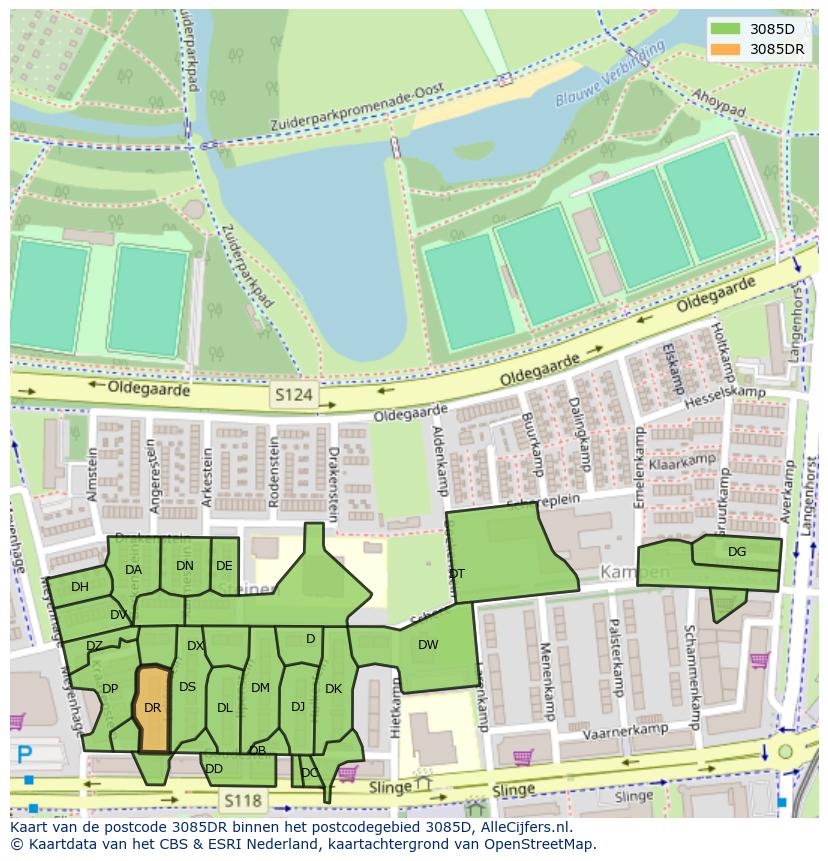 Afbeelding van het postcodegebied 3085 DR op de kaart.
