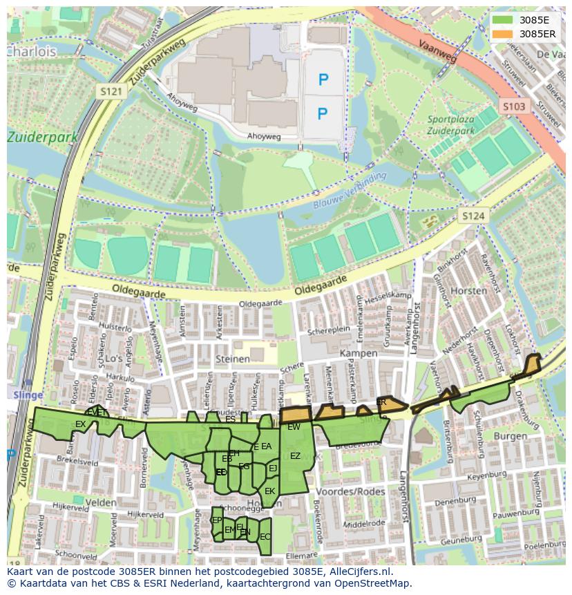 Afbeelding van het postcodegebied 3085 ER op de kaart.