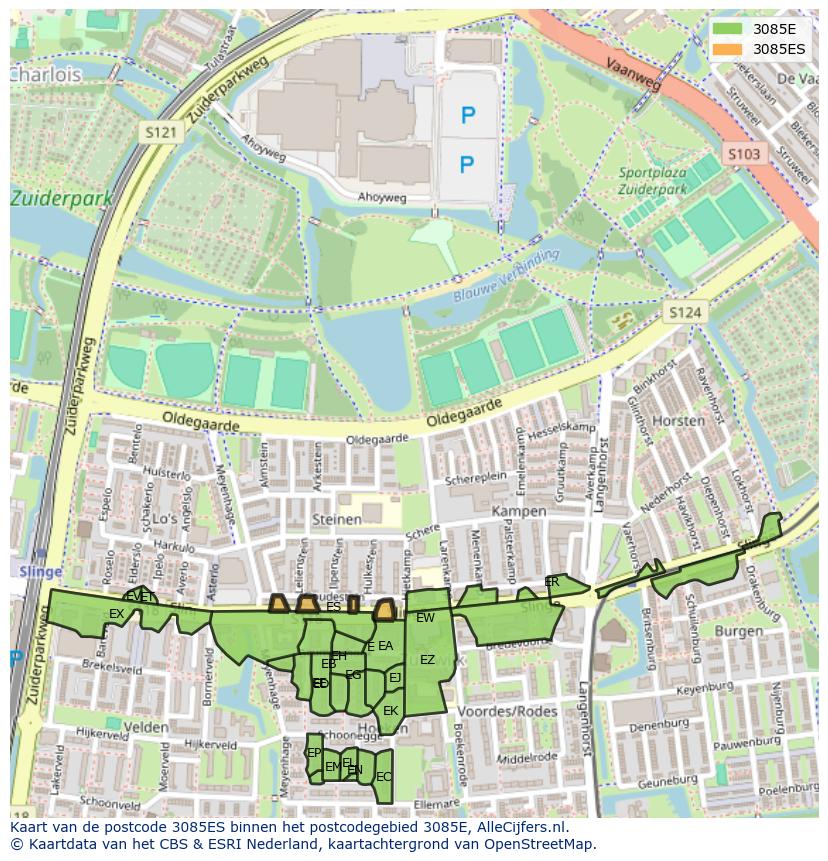 Afbeelding van het postcodegebied 3085 ES op de kaart.