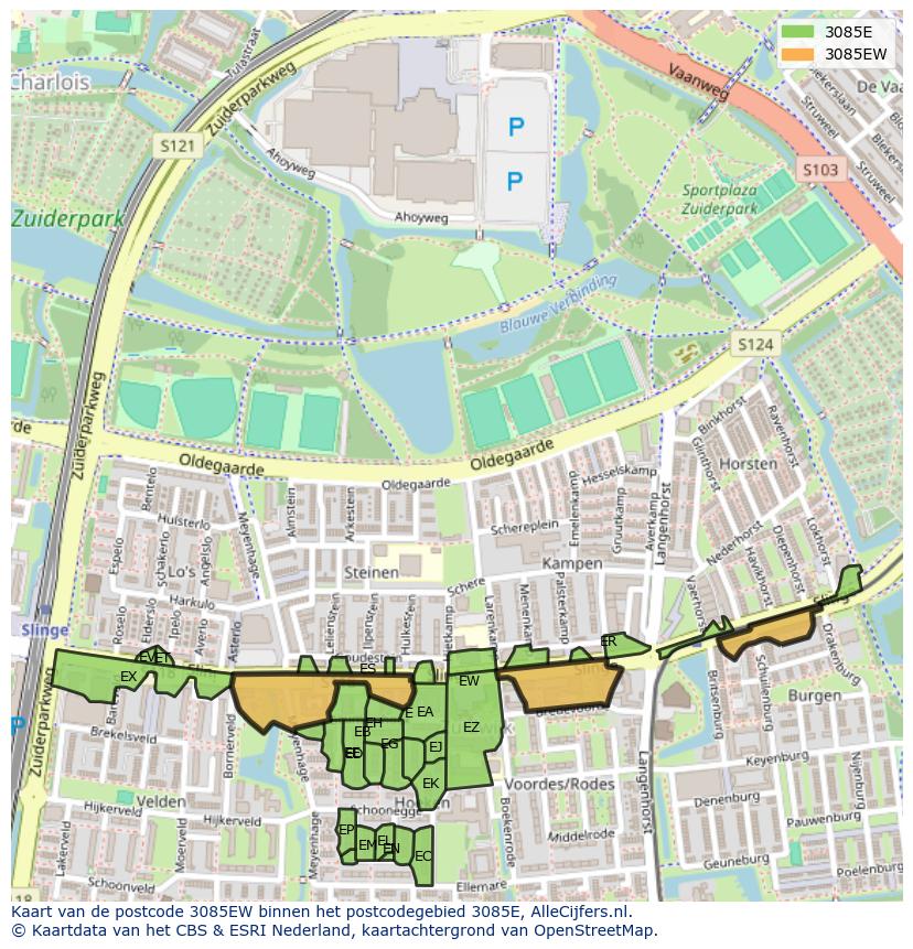 Afbeelding van het postcodegebied 3085 EW op de kaart.